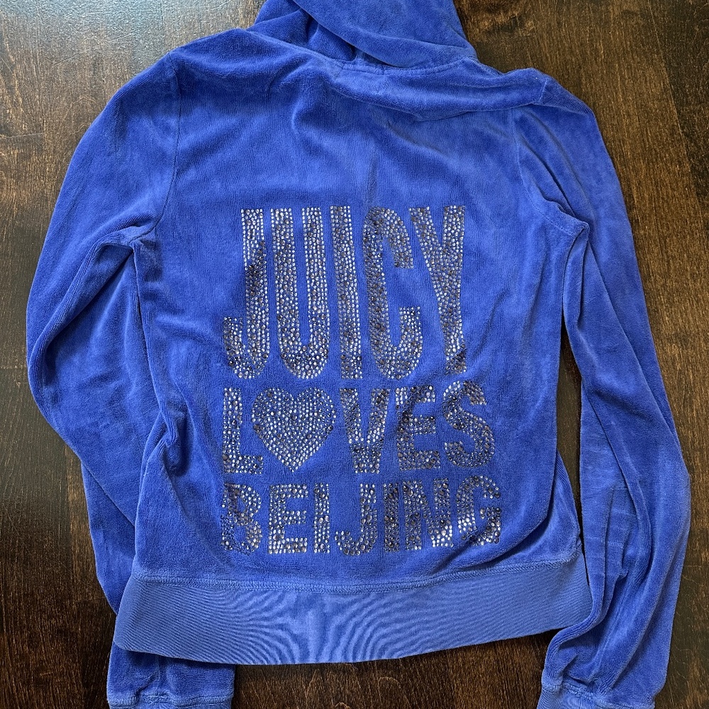 Juicy Loves Beijing Blue Velour Zip-up Hoodie, size XS
